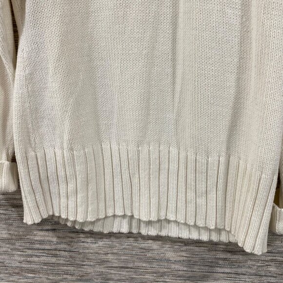 Ruff Hewn Chunky Knit Cream Turtleneck Sweater With Rolled Cuffs & Ribbed Hem L - Picture 3 of 7
